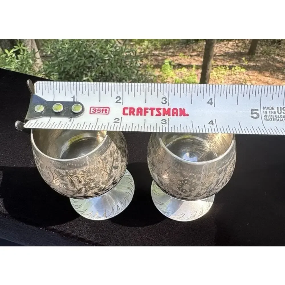 2 Etched Silver Tone Goblets Cups India Wedding Celebration EUC -A50
